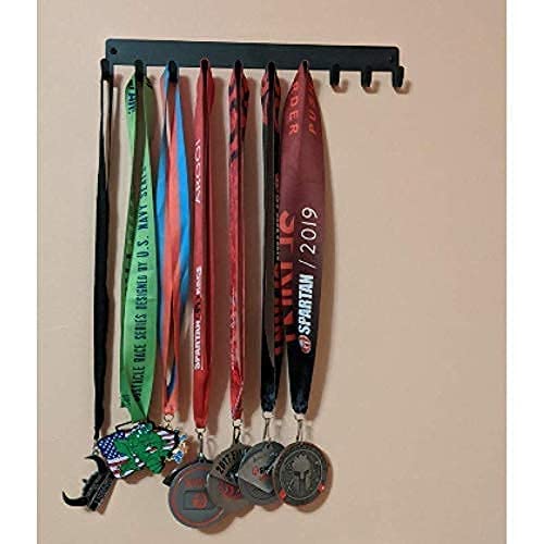 Suporte para medalha esportiva preta lisa – Rack de 36,8 cm com 10 ganchos – Feito nos EUA