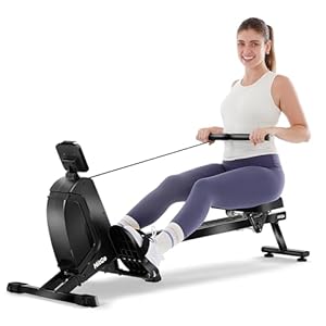 Magnetic Rowing Machine with 32-Level Electromagnetic Resistance, Dual Rail Design, Smart LED Feedback & App Integration, Foldable Quiet Rowing Rower for Home Gym