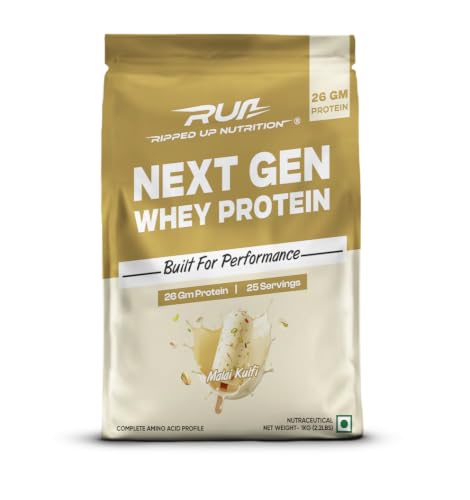 Image of Ripped Up Nutrition Next Gen Whey Protein Powder | Whey + Fermented Yeast with DigeZyme Digestive Enzymes | 26g Protein, Complete Amino Profile | No Bloating, Low Sugar | (1 Kg, Malai Kulfi)