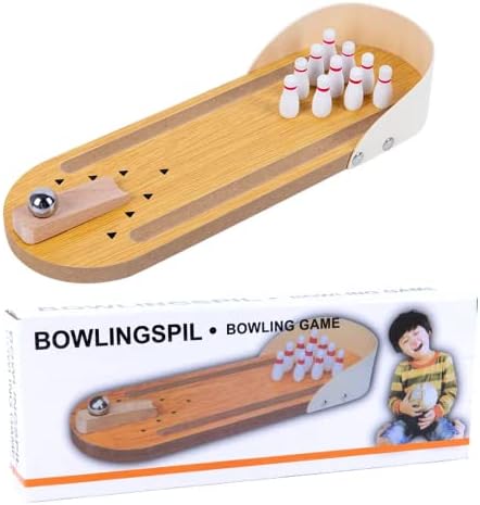 Mini Bowling Game Set, Wooden Mini Tabletop Bowling Set with 10 Bowling Pins and Metal Bowling Ball, Mini Bowling Toys Home Bowling Alley Gifts for Adults & Children