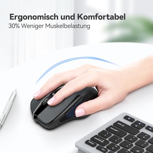 TECKNET Kabellose Maus, 2.4G Optische Funkmaus mit USB Empfänger, 2600 DPI, 24 Monate Akkulaufzei, Ergonomisches Design Wireless Mouse Kompatibel mit Laptop, PC, MacBook, Office Home, Grau