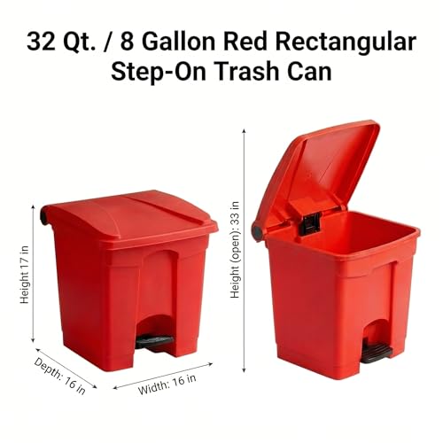 Caneca de basura roja rectangular de 8 galones con pedal miniatura 2