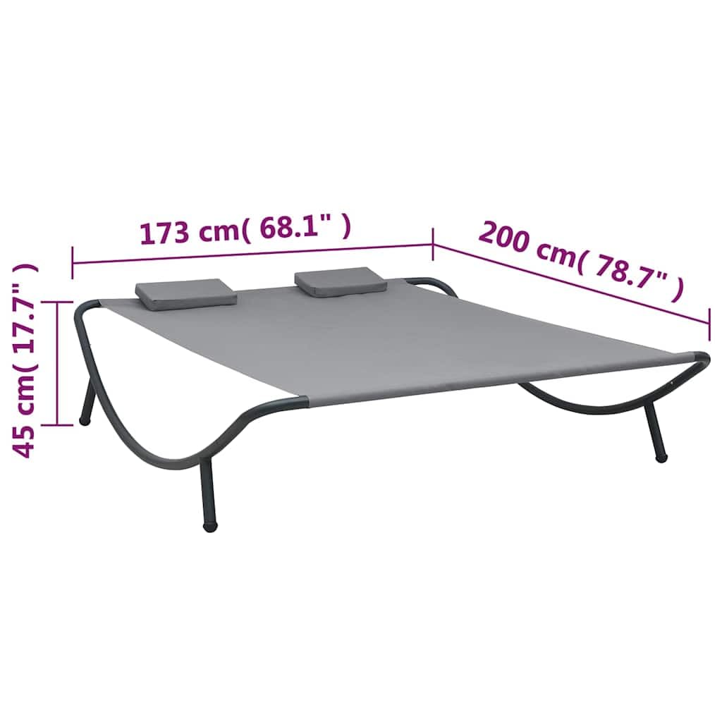 Lettino prendisole in tessuto antracite con struttura in acciaio verniciato a polvere, 200 x 173 x 45 cm, con 2 federe lavabili, regolabile, per giardino, terrazza, balcone