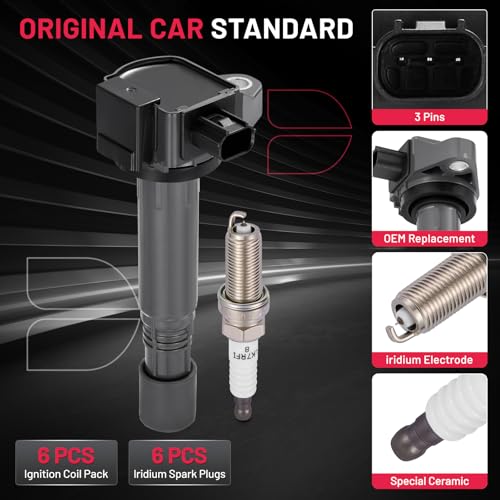 Image of BDFHYK 6 Ignition Coil Pack UF713 and 6 Iridium Spark Plug 97390 Compatible with Acura 14-19 RLX,Compatible with Honda 13-17 Accord,13-14 Crosstour,18-19 Odyssey,16-19 Pilot Coil for GN10733 C-872