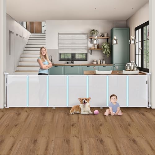Image of 140'' Retractable Baby Gates Extra Wide,34" Tall Retractable Dog Gate for Doorways, Security Upgrade Reinforcement Rods 11 Foot Retractable Baby Gate for Stairs, Indoor/Outdoor Retractable Gate