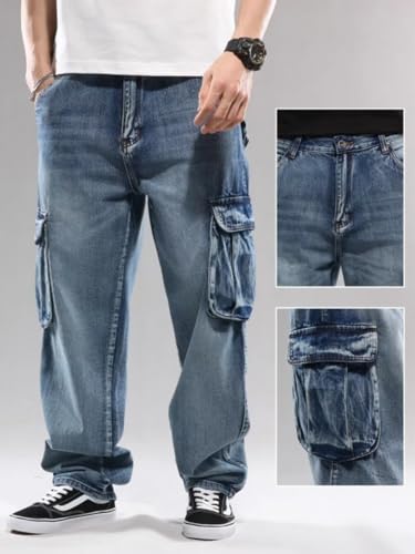 Men's Plus Size Hip Hop Cargo Jeans - 6 Pocket Baggy Denim Work Pants Loose Fit for Streetwear & Casual3