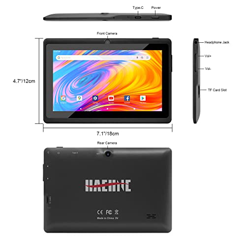 Haehne Tablet 7 Zoll, Android 9 Betriebssystem Tablet PC, Quad Core Prozessor, 1GB RAM + 16GB ROM, 1024 * 600 HD IPS, WiFi, 2500mAh, Bluetooth, Schwarz – Bild 8
