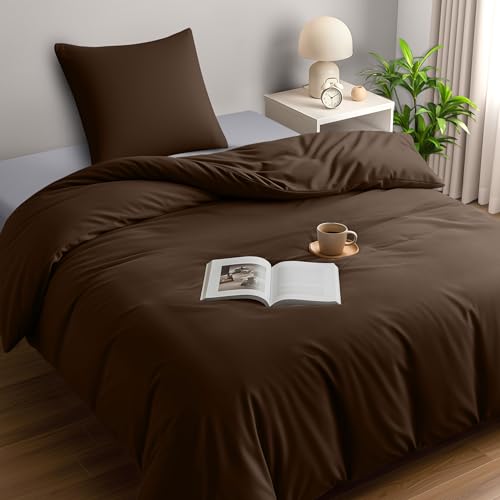 Utopia Bedding Bettwäsche 135x200 Set - Mikrofaser Bettbezug 135x200 cm + 1 Kissenbezug 80x80 cm - Braun