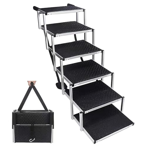 Hundetreppe Auto, 6 Stufen Hunderampe Auto Klappbar bis 85kg, für Große Hunde & ältere Tiere, Hundeleiter Aluminium 80cm Hoch, Für Lastwagen und SUV