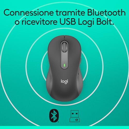 Logitech Signature M650 L Left Mouse wireless - Per mancini con mani grandi, Durata Batteria 2 anni, Clic Silenziosi, Tasti Personalizzabili, Bluetooth, per PC/Mac/Più dispositivi/Chromebook - Grigio - 8