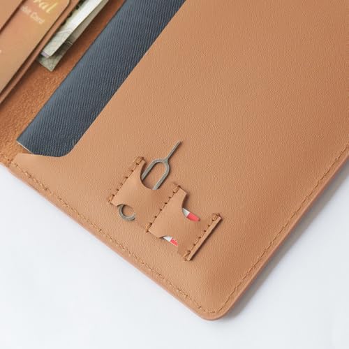 Image of Atoll Leather Passport Holder for Men & Women Genuine Leather Travel Wallets & Document Organizer | Premium & Durable Passport Cover with Sim Ejector & Sim Slots | Tan