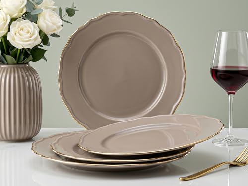 Image of Bodhi House 4-Piece Gold Rim Porcelain Quarter Plates Set | Snack & Dessert Plates | Lightweight, Chip Resistant | Dishwasher Safe| Elegant Tableware for Dining & Gifting | Thunder Grey