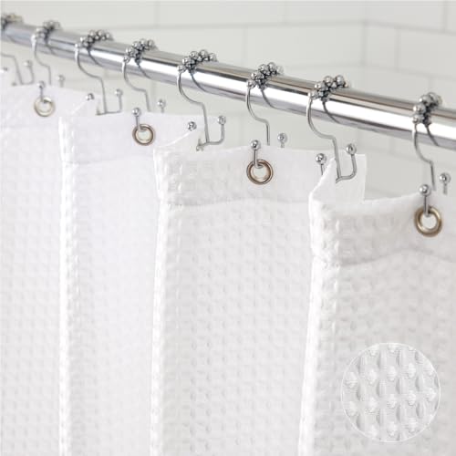 GORILLA GRIP Waffle Shower Curtain, Thick Weighted Fabric, Wrinkle and Rust Resistant, Classic Hotel Quality Design, Heavy Duty Long Curtains for Bathroom Showers, Bath Tubs, Machine Wash, 72×72 White
