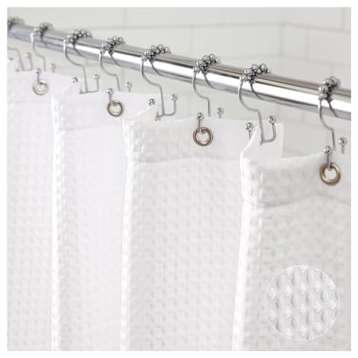 GORILLA GRIP Waffle Shower Curtain, Thick Weighted Fabric, Wrinkle and Rust Resistant, Classic Hotel Quality Design, Heavy Duty Long Curtains for Bathroom Showers, Bath Tubs, Machine Wash, 72x72 White