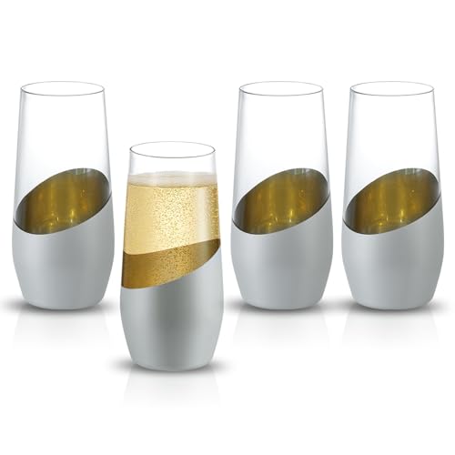 Consejos para Comprar Copas de champán sin tallo los 5 mejores. 44 MyGift - Juego de 4 modernas copas de champaña sin tallo plateado y dorado de 11 onzas, elegantes copas de tostado para fiesta de boda o bar en casa