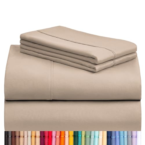 LuxClub 4 PC Queen Sheet Set, Breathable Luxury Bed Sheets, Deep Pockets Wrinkle Free Cooling Sheets Machine Washable Hotel Bedding Silky Soft - Light Khaki Queen