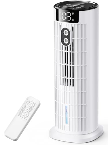 Image of Portable Air Conditioners,2026 Upgraded DC Motor, 25ft/s High Velocity,1000ML Tower Fan with Remote,3 Wind Speeds&Turbo Mode,2 Mist,10H Timer,90° Oscillating Cooling fan for Home,Office(White)