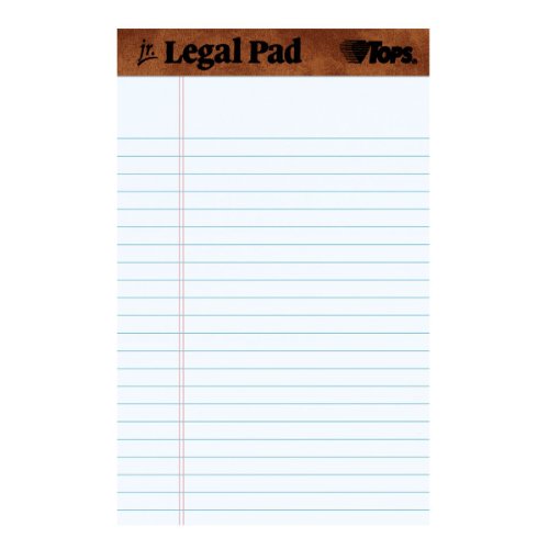 Bloc de notas legal perforado TOPS con papel blanco premium de regla estrecha