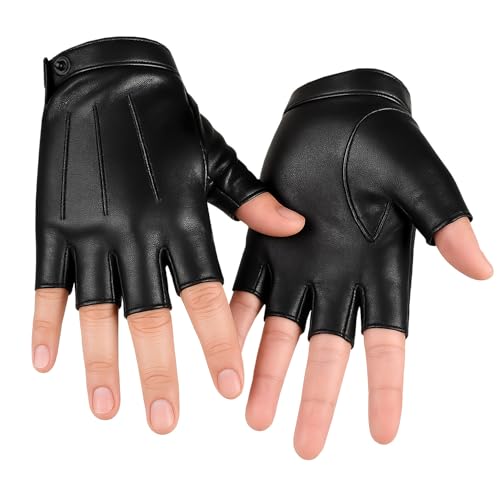 Aisikoo Fingerlose Handschuhe Herren & Damen – Sportliche Lederhandschuhe ohne Finger, Handschuhe Fingerlos aus PU-Leder für Outdoor, Fitness
