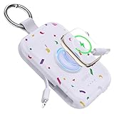 RORRY Portable Charger, 5000mAh Portable Charger Power Bank with Built-in Cables, Travel Keychain Battery Pack for Apple Watch Ultra/11/10/9/8/7/6/SE, iPhone Air/17/16/15/14/13/12, Confetti-Purple