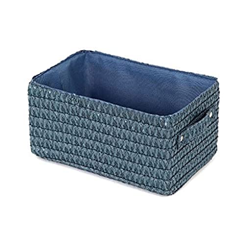 Compactor Panier de Rangement Rectangulaire avec Poignée Rétractable, Renforcé avec du Carton, Bleu avec Doublure Intérieure Assortie, Gamme Lilou, 23 x 15...