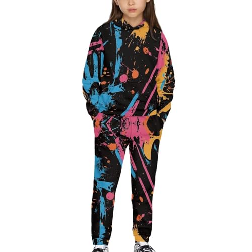 Girls Hooded Sweatshirt and Sweatpants Kids Tracksuit with Pockets 2 Piece Long Sleeve Pull Over 5-12 Years Old