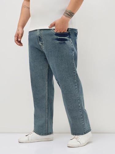 Image of Urbano Plus Men's Regular Fit Heavy Washed Denim Jeans Stretchable