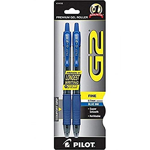 Pilot G2 Gel Roller Ball Pen, Blue, 0.7mm, 2 Pack