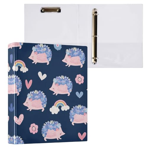 リングファイル ルーズリーフ バインダー a4 ハリネズミ ネービー Dリング 3穴 200枚収納 クリップ&収納ポケット付き 書類整理 事務用品