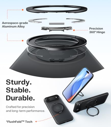 Image of TORRAS 360 Magnetic Stand for iPhone Air Case, [Fit for MagSafe] [Military-Grade Protection] Translucent Slim Case for iPhone 17 Air, 2025, Obsidian Black, Ostand O3 Fitness Series