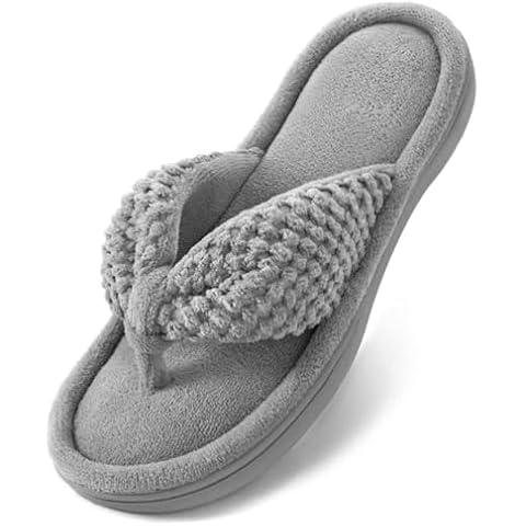 ULTRAIDEAS Women's Popcorn Flip Flop House Slipper with Memory Foam (Grey, Size 9-10) Cover
