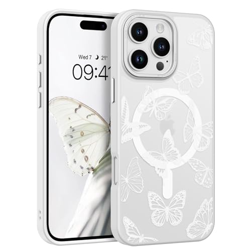 Coque iPhone 16 Pro Max MagSafe translucide mate avec motif papillon mignon