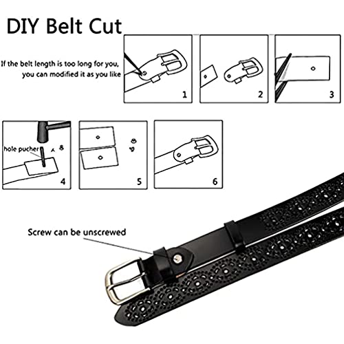 Women's Vintage Genuine Cowhide Leather Belt for Jeans Pants Hollow Flower Design Ladies Waist Belt with Alloy Buckle3