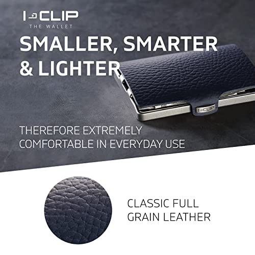I-CLIP Original Mini Wallet with Moneyclip - Slim Wallet - Leather Wallet - Premium Wallet - Cardholder - Pure Blue