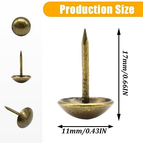 Hocansen 200 PCS Upholstery pins 11x7mm Furniture Upholstery Tacks Nails Thumb Tacks Metal Round Push Pins for Sofa,Boards,Furniture Decoration (Bronze/TD-SF) - Image 2