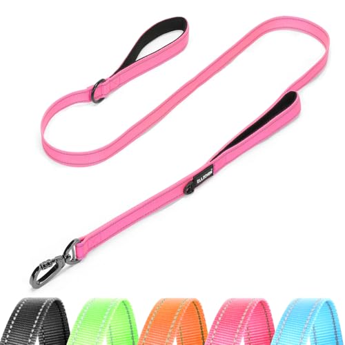 Ellichom 5/6 FT Reflective Dog Leash with 2 Comfortable Padded Handles, Tangle Free Dogs Leashes for Training,Walking Lead for Large, Medium Dogs (Pink, 5FT)