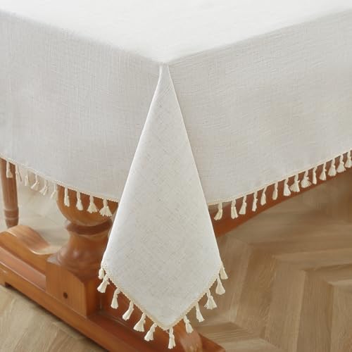 Table-Cloth-Rectangle-Table-Heavy-Duty-Cotton-Linen-Texture-Tablecloth-Farmhouse-Waterproof-Wrinkle-Free-Table-Cover-with-Ivory-Tassel-for-Kitchen-Dining-Holiday-Party-Ivory-55-x-75 Table Cloth Rectangle Table Heavy Duty Cotton Linen Texture Tablecloth Farmhouse Waterproof Wrinkle Free Table Cover with Ivory Tassel for Kitchen Dining Holiday Party Ivory 55 x 75