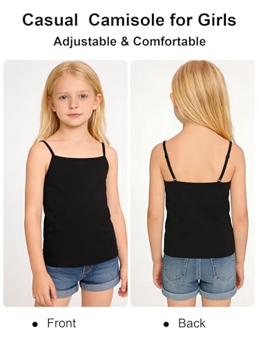 Image of Girls Undershirts Camisole Tank Tops for Kids with Adjustable Straps Cotton Dance Cami for Teen 5-12 Years
