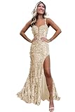 Miao Duo Sexy Champagne Long Spaghetti Straps Prom...