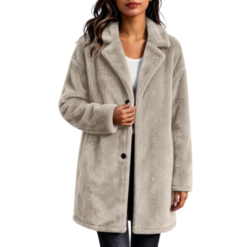 Sherpa Jacket Women Fluffy Sherpa Coat Fuzzy Button Down Cardigan Beige M - image 3