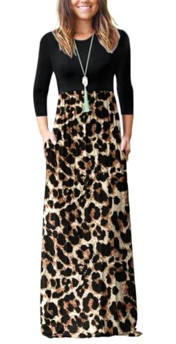 Image of WNEEDU Women's 3 /4 Sleeve Casual Loose Long Maxi Dresses with Pocket