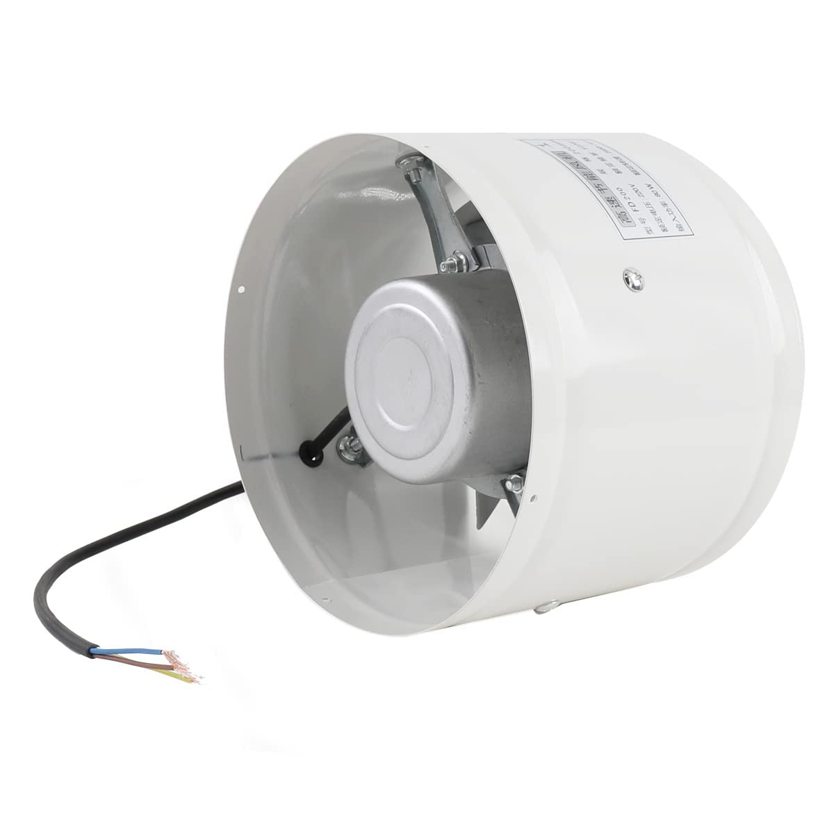 Ventilatore a tubo, 8", in ingresso/scarico, 200 mm, per bagno, cucina, bianco
