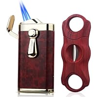 HONEST Torch Feuerzeug & Cutter, Double Jet Flame Feuerzeug Taschenfeuerzeug Geschenk für Vater(Rot)