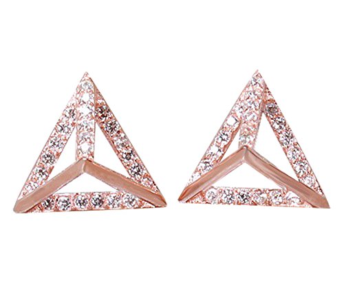 GOOTUUG 18K Weißgold/Rose Gold Plated Sterling Silber Zirkonia Dreieck Mode Ohrstecker (Roségold)