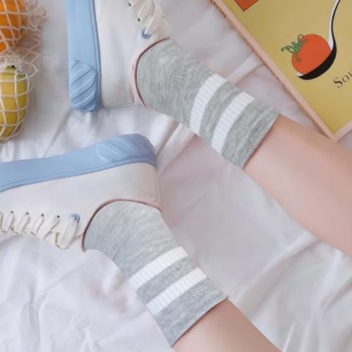 Image of 8 Pair Women's 2-Stripe Crew Socks Casual Athletic Socks for Women Girls