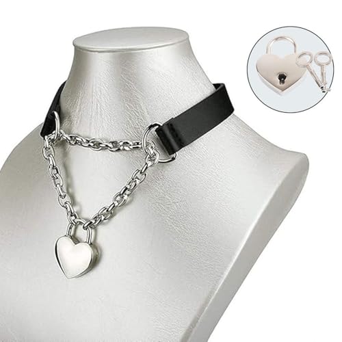 Collar de de PU negro gótico que no irrita la piel con candado cómodo 2
