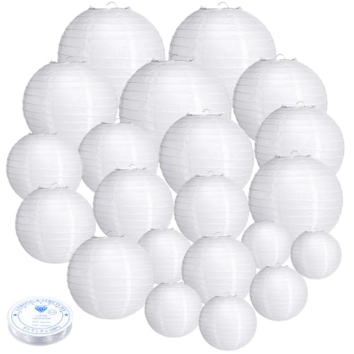 21Pcs White Paper Lanterns 4-10in Hanging Decor for Wedding Birthday DIY