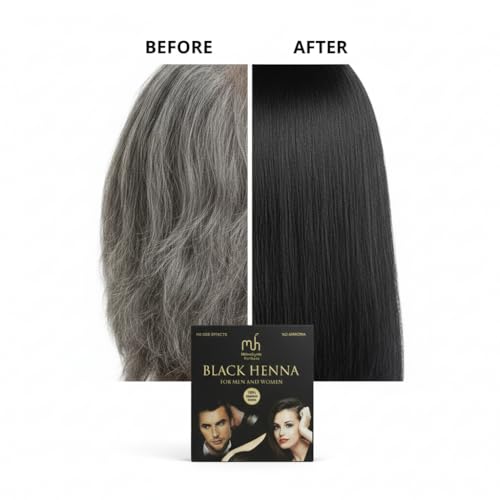 Image of Black Henna Hair Color for Men & Women | Natural Hair Dye with Indigo Powder | 100% Grey Coverage | PPD-Free & Ammonia-Free Herbal Hair Color | 40g