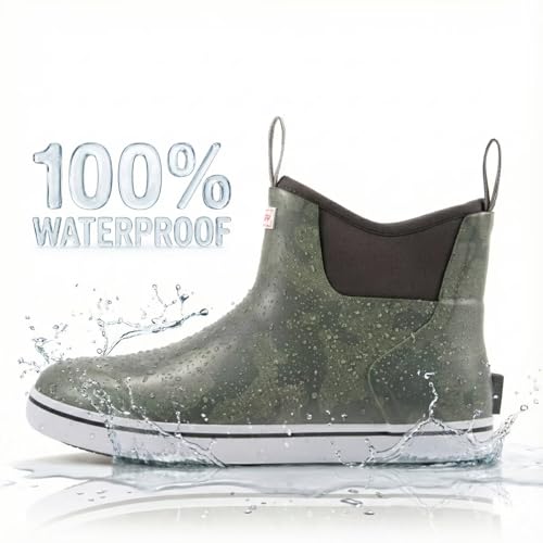 Image of SUREWAY Men's Deck Boots Professional Non-Slip Fishing & Ankle Boating Boot Waterproof Rain Boots, Lightweight Neoprene Rubber Deck Boots