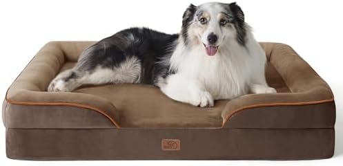BEDSURE orthopädisches Hundebett ergonomisches Hundesofa, 106x80cm, braun | Hundekorb grosse Hunde mit eierförmiger Kistenschaum, wasserdichtem & waschbarem Bezug, rutschfester Unt